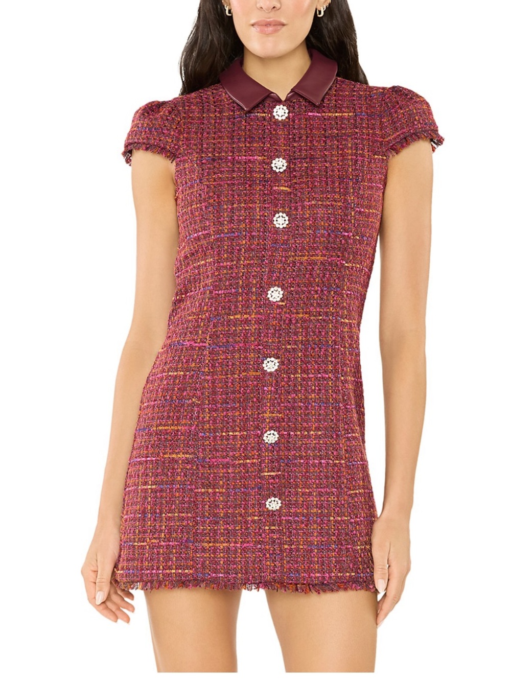 Likely Riello dress Women’s Burgundy Tweed Button-Front Mini Dress